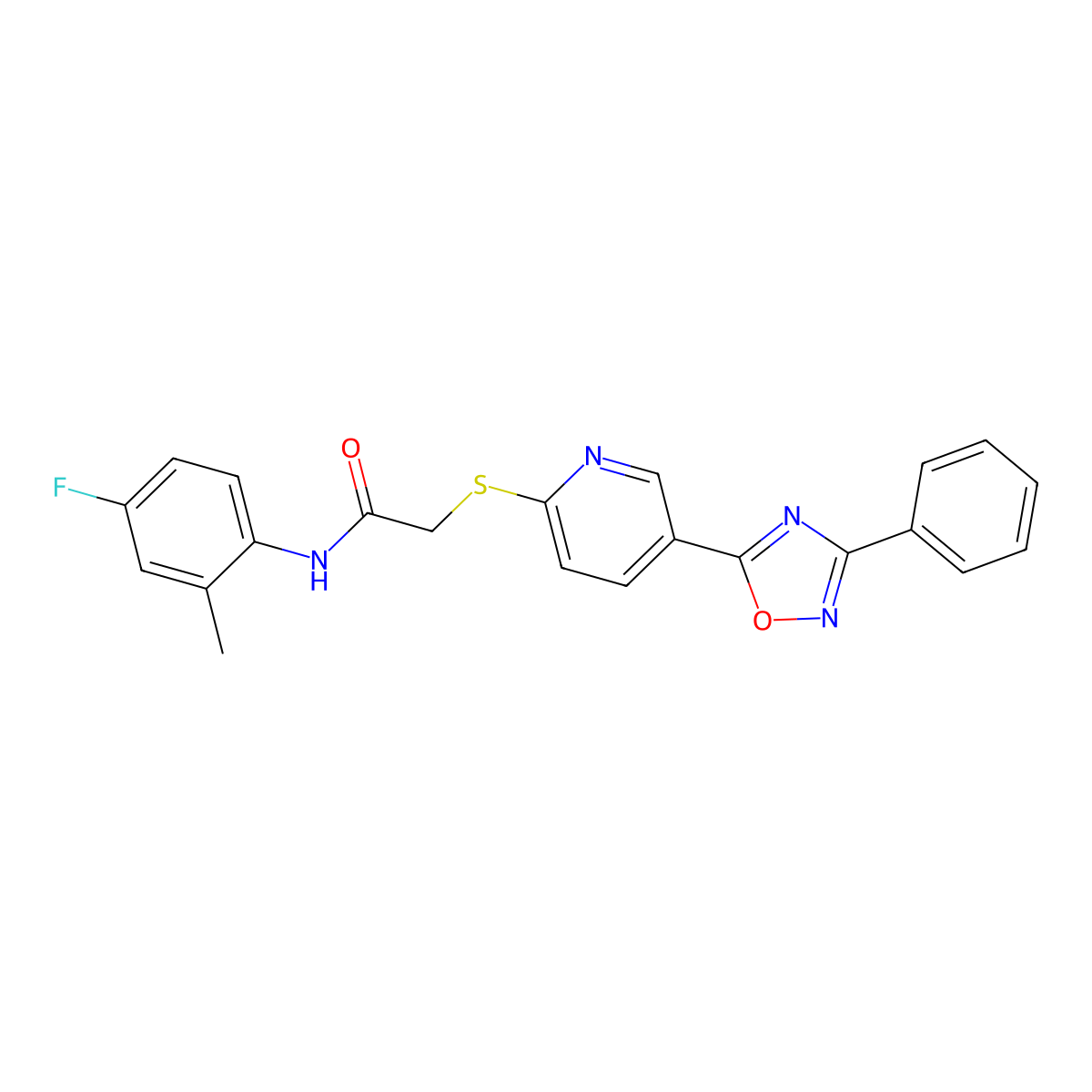 N-(4-fluoro-2-methylphenyl)-2-((5-(3-phenyl-1,2,4-oxadiazol-5-yl)pyridin-2-yl)thio)acetamide molecular structure, CAS 1251607-30-3