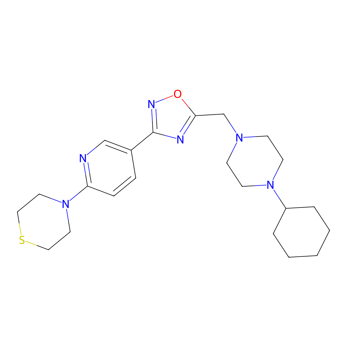4-(5-{5-[(4-Cyclohexylpiperazin-1-yl)methyl]-1,2,4-oxadiazol-3-yl}pyridin-2-yl)thiomorpholine molecular structure, CAS 1251607-32-5