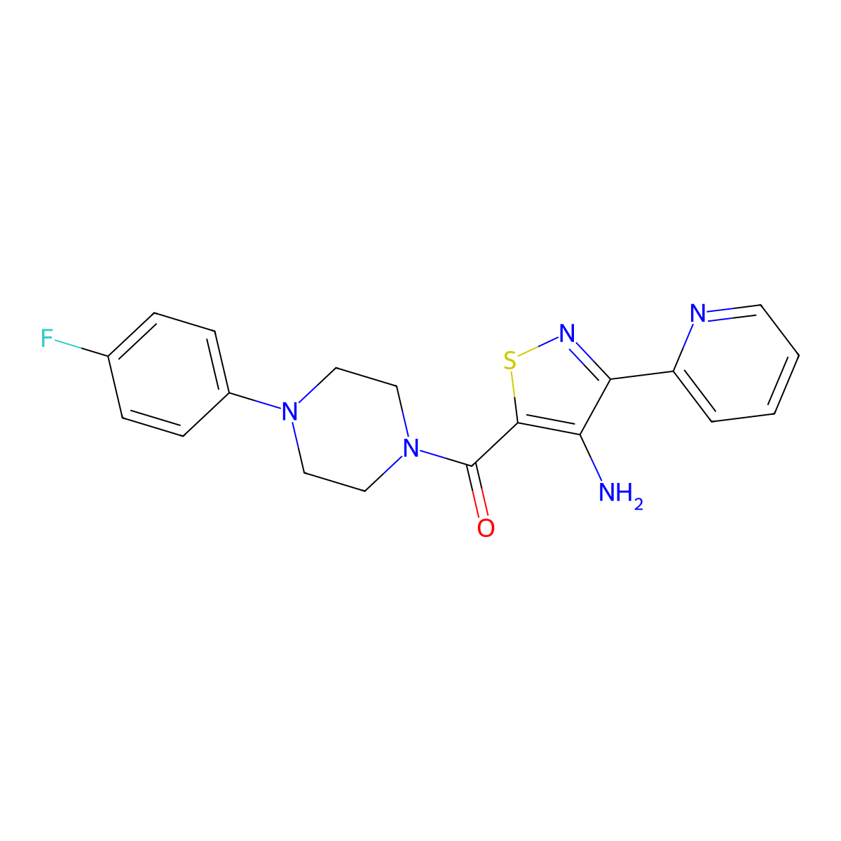 5-[4-(4-Fluorophenyl)piperazine-1-carbonyl]-3-(pyridin-2-yl)-1,2-thiazol-4-amine molecular structure, CAS 1251607-46-1