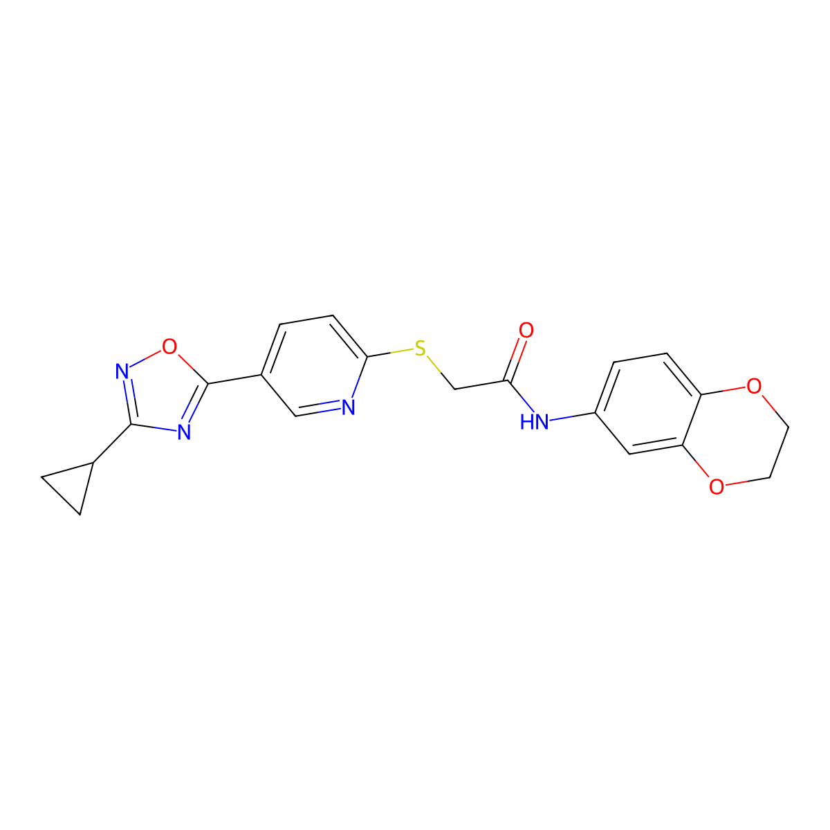 2-{[5-(3-cyclopropyl-1,2,4-oxadiazol-5-yl)pyridin-2-yl]sulfanyl}-N-(2,3-dihydro-1,4-benzodioxin-6-yl)acetamide molecular structure, CAS 1251607-48-3
