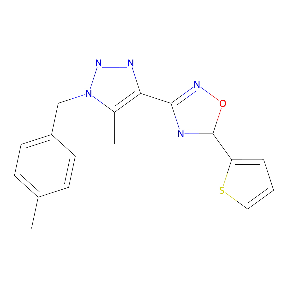 3-(5-methyl-1-(4-methylbenzyl)-1H-1,2,3-triazol-4-yl)-5-(thiophen-2-yl)-1,2,4-oxadiazole molecular structure, CAS 1251607-49-4