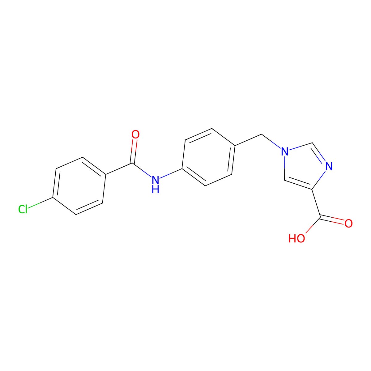 1-(4-(4-chlorobenzamido)benzyl)-1H-imidazole-4-carboxylic acid molecular structure, CAS 1251607-50-7