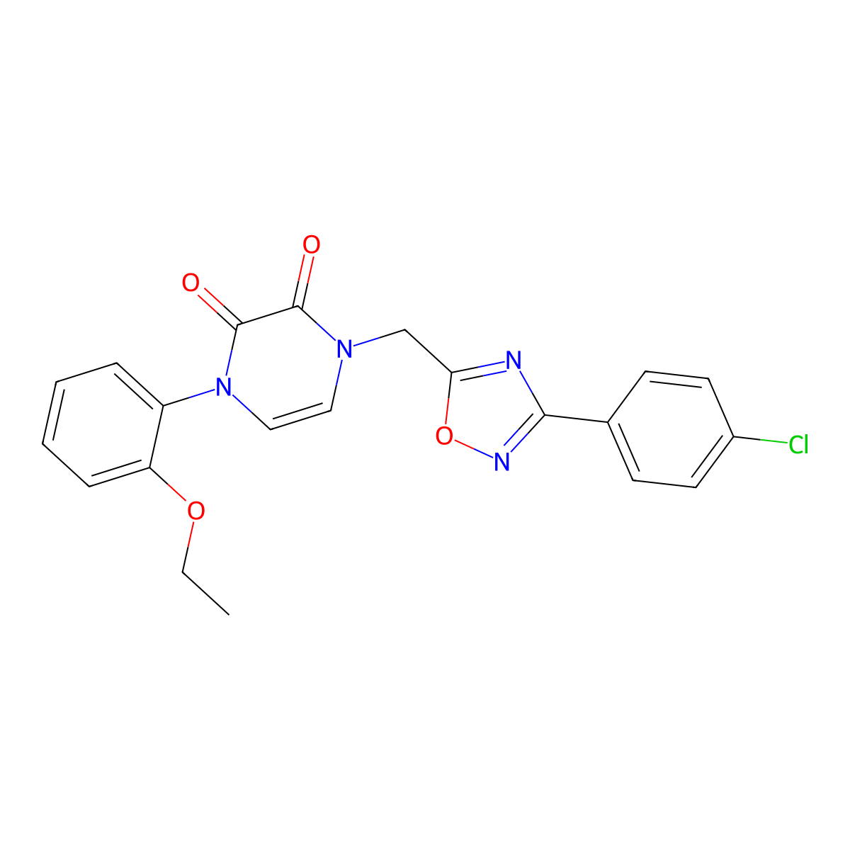 1-((3-(4-chlorophenyl)-1,2,4-oxadiazol-5-yl)methyl)-4-(2-ethoxyphenyl)pyrazine-2,3(1H,4H)-dione molecular structure, CAS 1251607-51-8