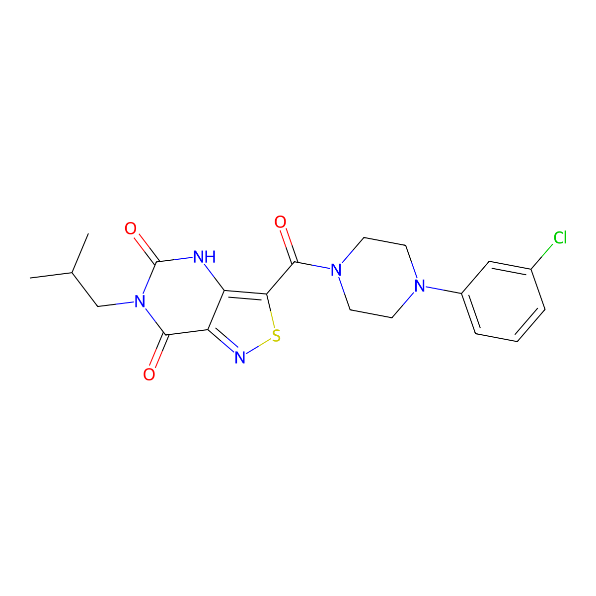 3-{[4-(3-chlorophenyl)piperazino]carbonyl}-6-isobutylisothiazolo[4,3-d]pyrimidine-5,7(4H,6H)-dione molecular structure, CAS 1251607-53-0