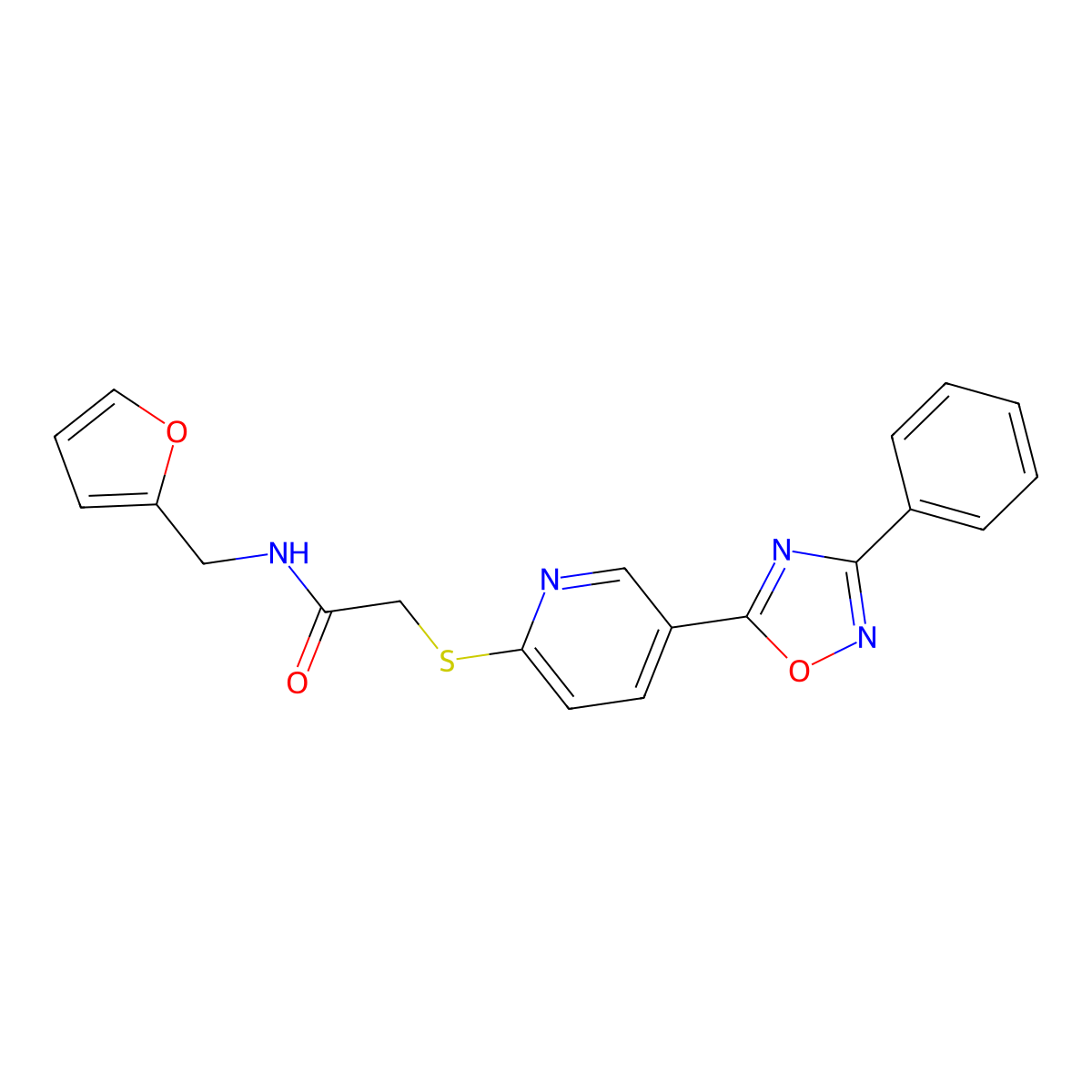 N-[(furan-2-yl)methyl]-2-{[5-(3-phenyl-1,2,4-oxadiazol-5-yl)pyridin-2-yl]sulfanyl}acetamide molecular structure, CAS 1251607-55-2