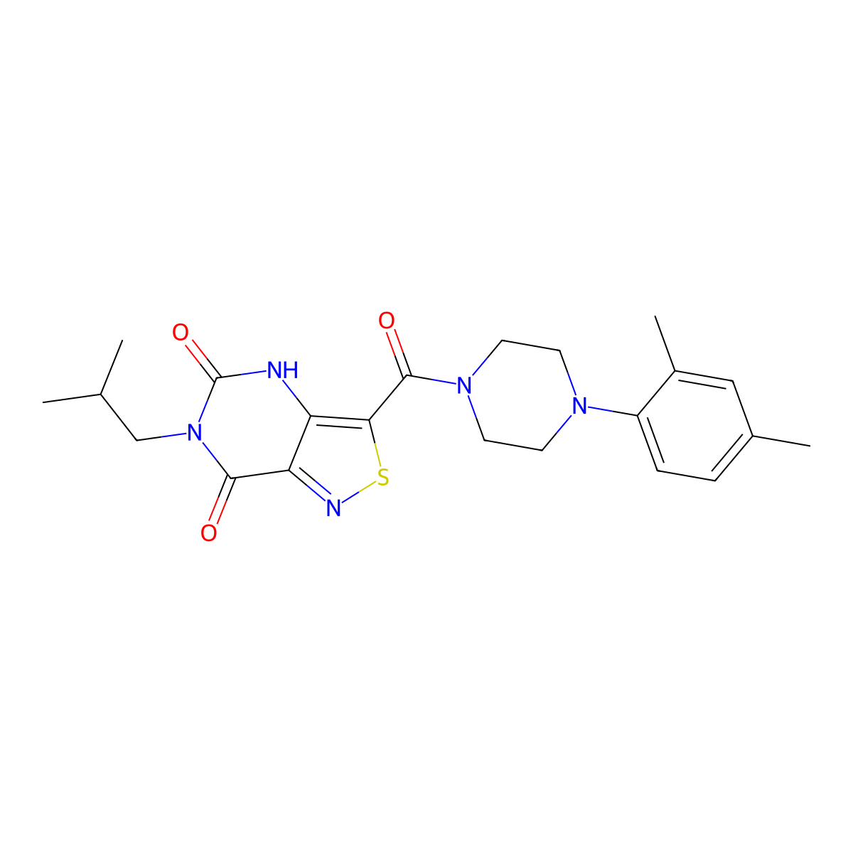 3-[4-(2,4-dimethylphenyl)piperazine-1-carbonyl]-6-(2-methylpropyl)-4H,5H,6H,7H-[1,2]thiazolo[4,3-d]pyrimidine-5,7-dione molecular structure, CAS 1251607-56-3