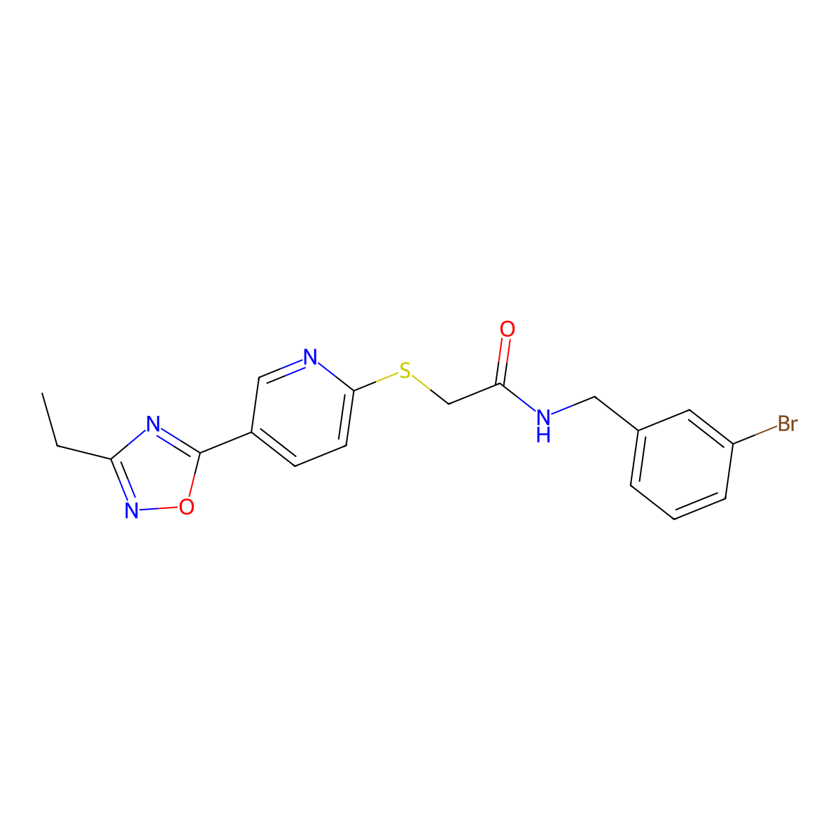 N-(3-bromobenzyl)-2-((5-(3-ethyl-1,2,4-oxadiazol-5-yl)pyridin-2-yl)thio)acetamide molecular structure, CAS 1251607-57-4