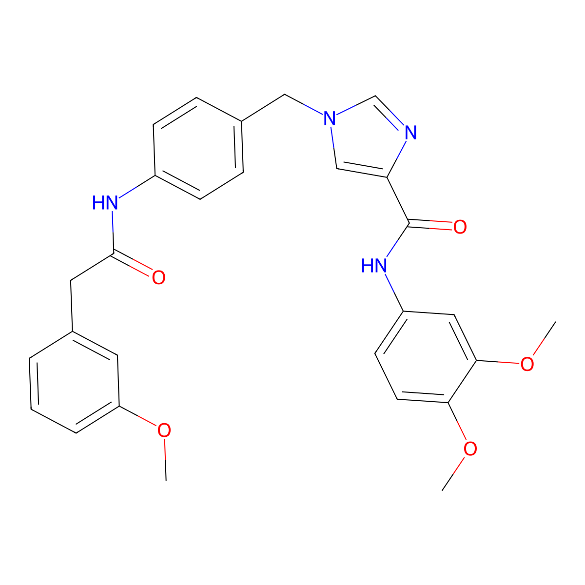 N-(3,4-dimethoxyphenyl)-1-(4-(2-(3-methoxyphenyl)acetamido)benzyl)-1H-imidazole-4-carboxamide molecular structure, CAS 1251607-58-5