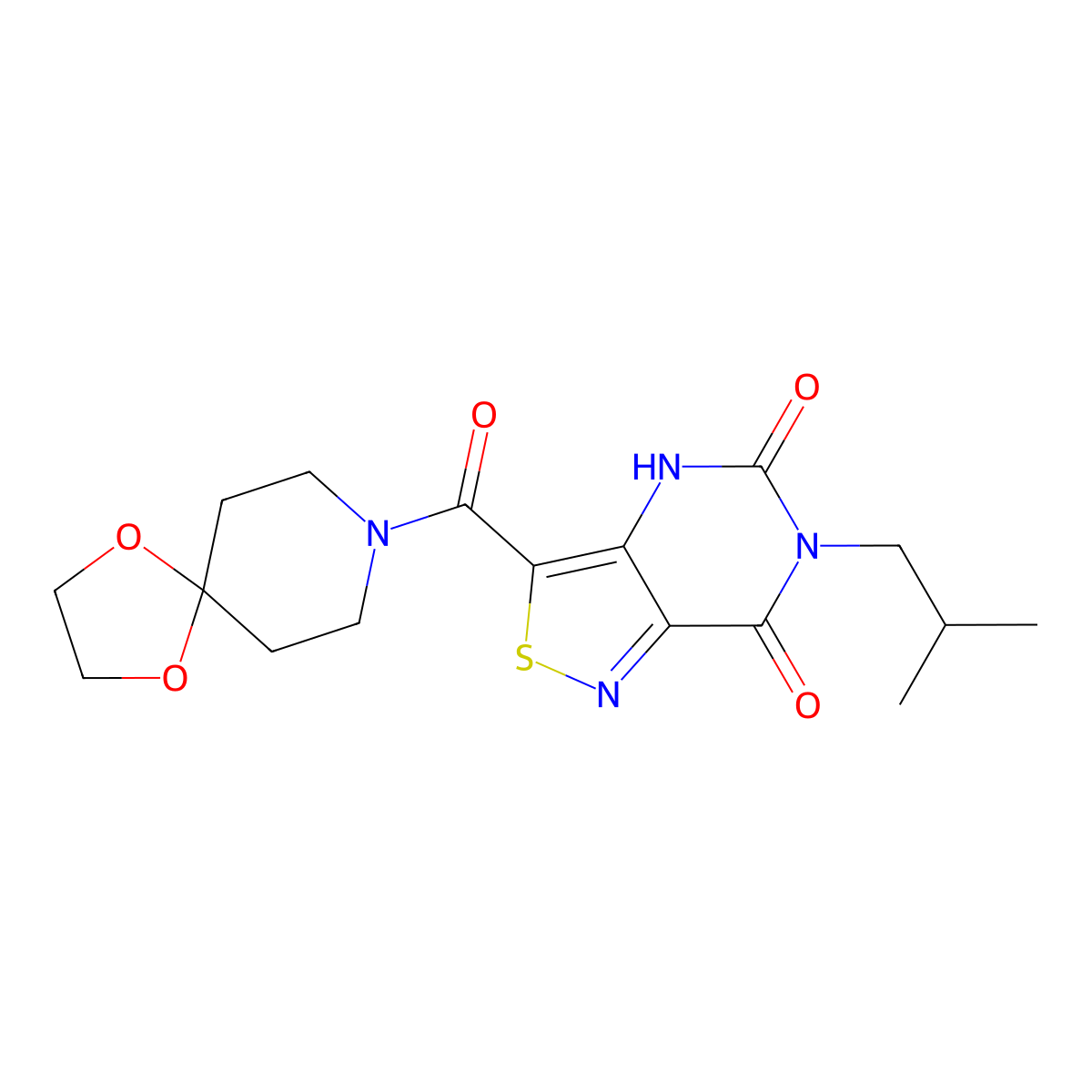 3-(1,4-dioxa-8-azaspiro[4.5]dec-8-ylcarbonyl)-6-isobutylisothiazolo[4,3-d]pyrimidine-5,7(4H,6H)-dione molecular structure, CAS 1251607-60-9