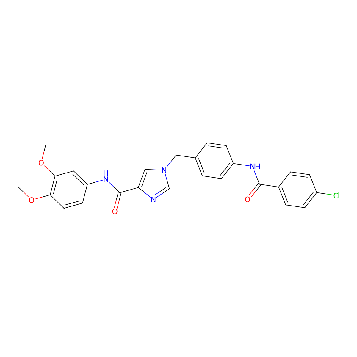 1-(4-(4-chlorobenzamido)benzyl)-N-(3,4-dimethoxyphenyl)-1H-imidazole-4-carboxamide molecular structure, CAS 1251607-64-3