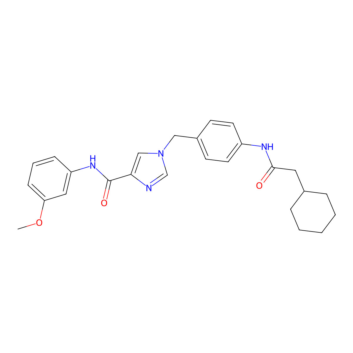 1-(4-(2-cyclohexylacetamido)benzyl)-N-(3-methoxyphenyl)-1H-imidazole-4-carboxamide molecular structure, CAS 1251607-67-6