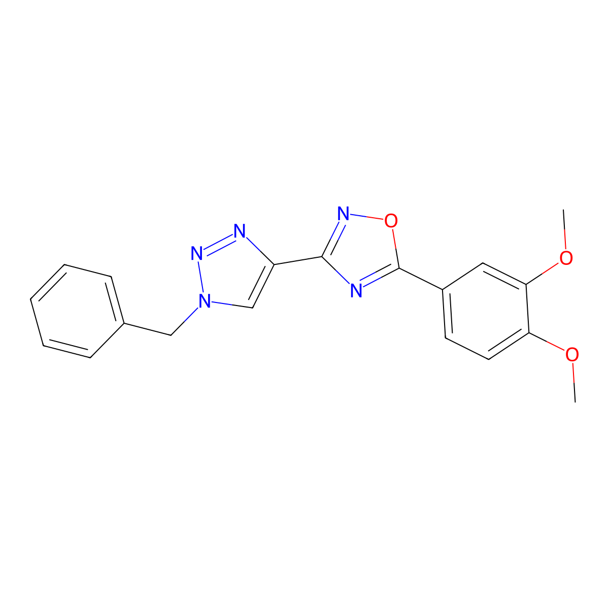 3-(1-benzyl-1H-1,2,3-triazol-4-yl)-5-(3,4-dimethoxyphenyl)-1,2,4-oxadiazole molecular structure, CAS 1251607-74-5