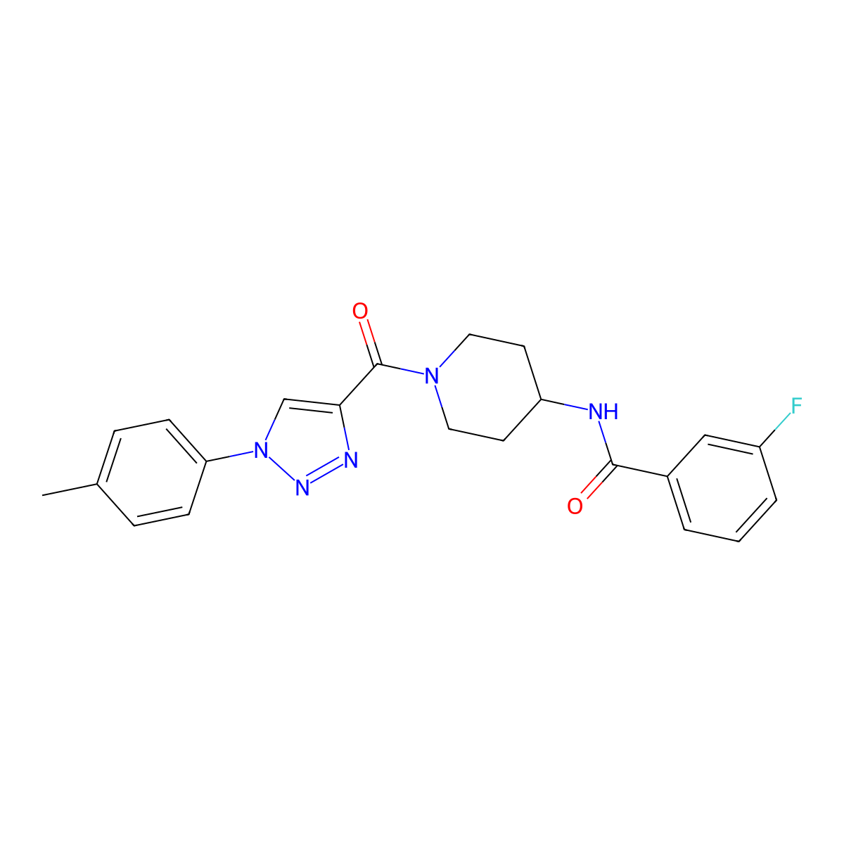 3-fluoro-N-(1-(1-(p-tolyl)-1H-1,2,3-triazole-4-carbonyl)piperidin-4-yl)benzamide molecular structure, CAS 1251607-78-9