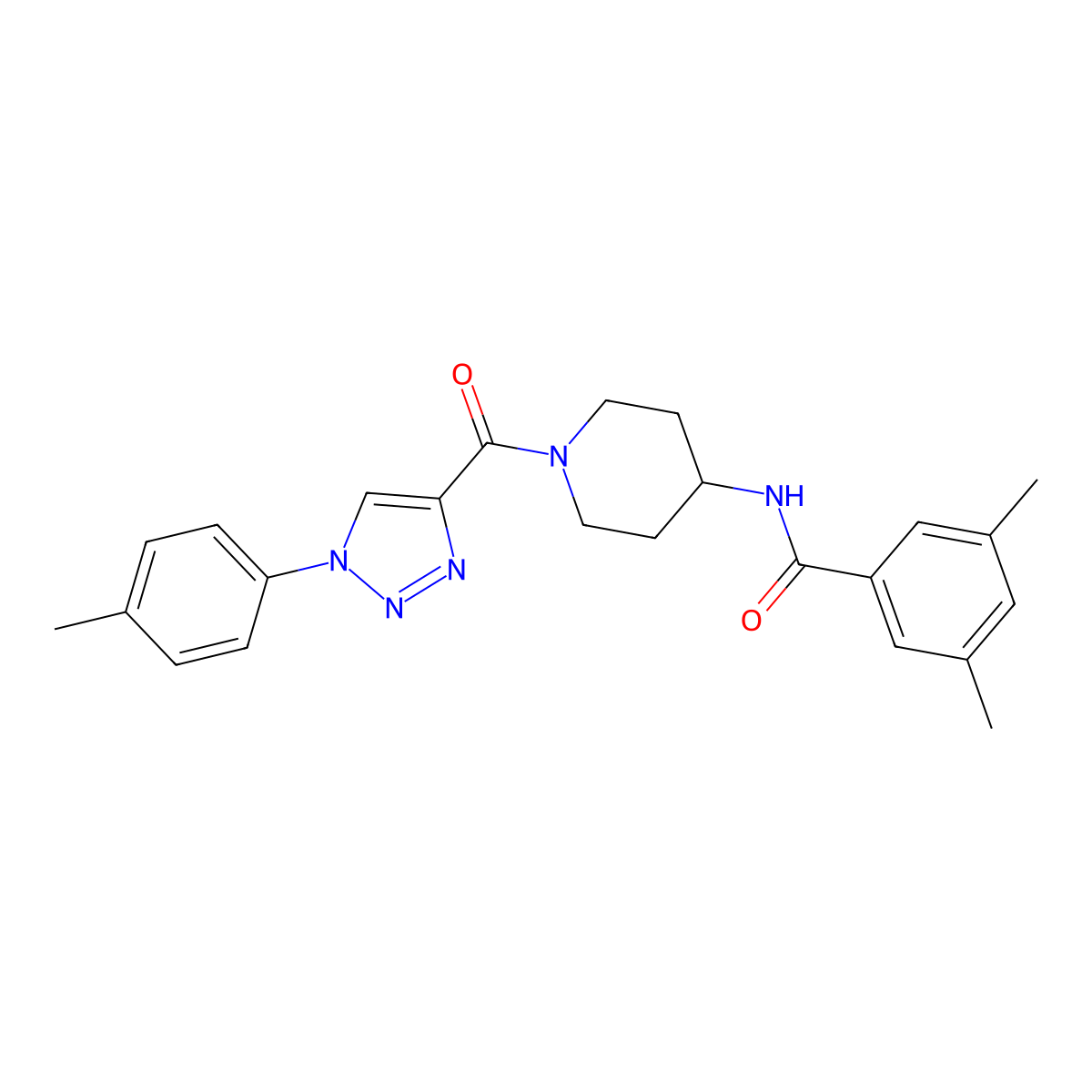 3,5-dimethyl-N-(1-(1-(p-tolyl)-1H-1,2,3-triazole-4-carbonyl)piperidin-4-yl)benzamide molecular structure, CAS 1251607-83-6