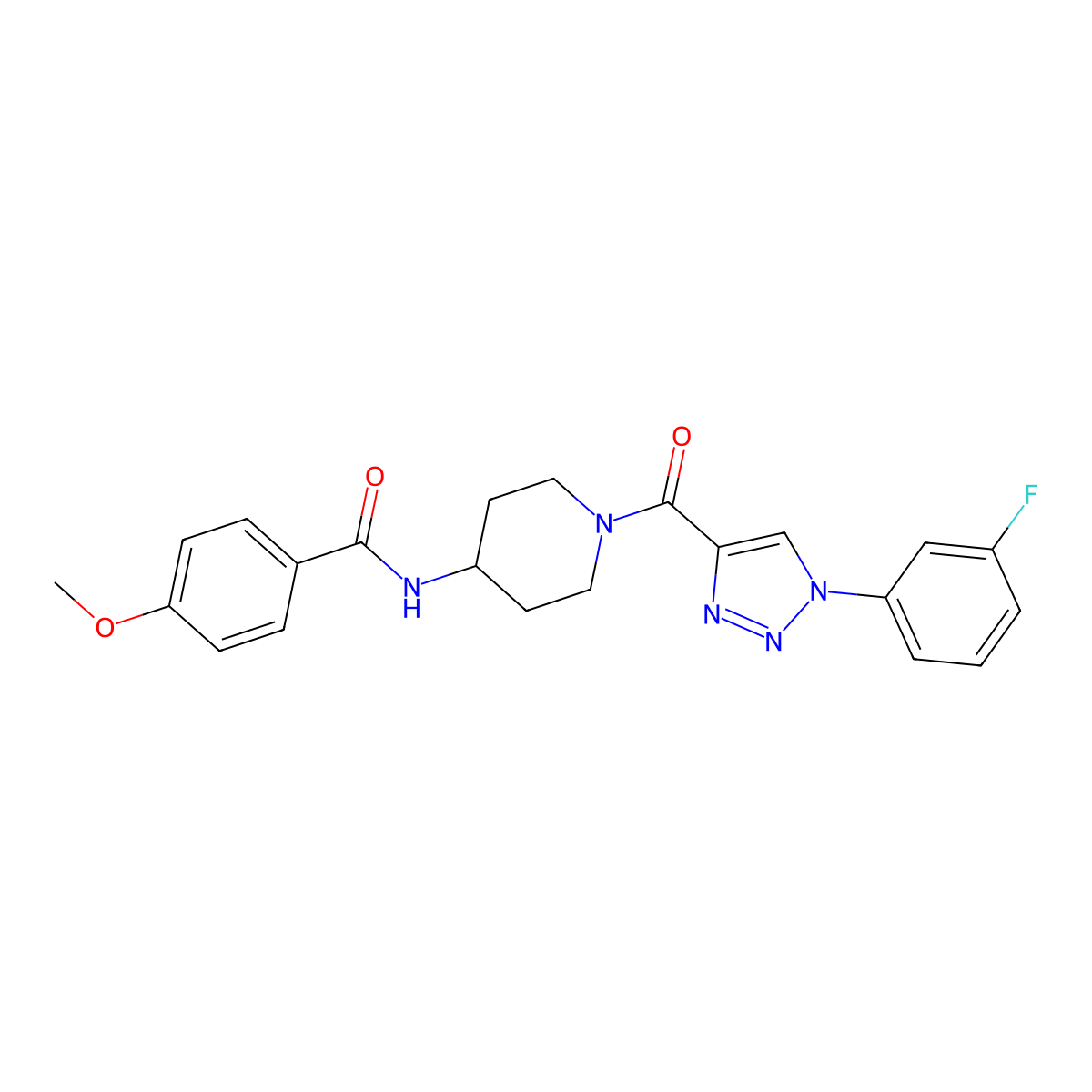N-(1-(1-(3-fluorophenyl)-1H-1,2,3-triazole-4-carbonyl)piperidin-4-yl)-4-methoxybenzamide molecular structure, CAS 1251607-86-9