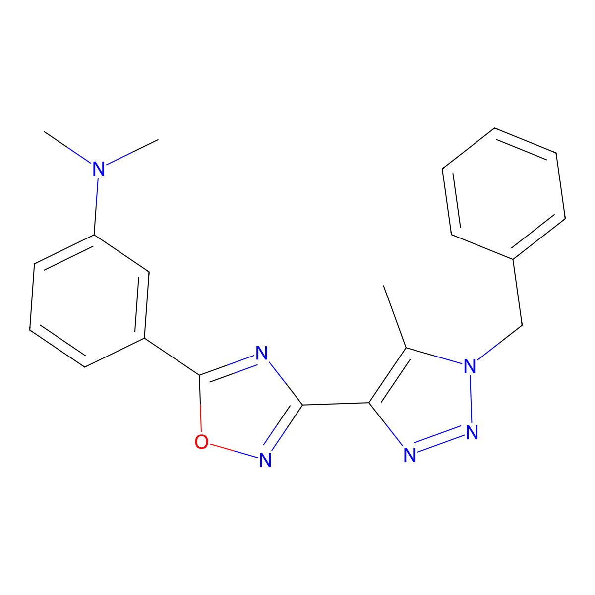 3-[3-(1-benzyl-5-methyl-1H-1,2,3-triazol-4-yl)-1,2,4-oxadiazol-5-yl]-N,N-dimethylaniline molecular structure, CAS 1251607-87-0