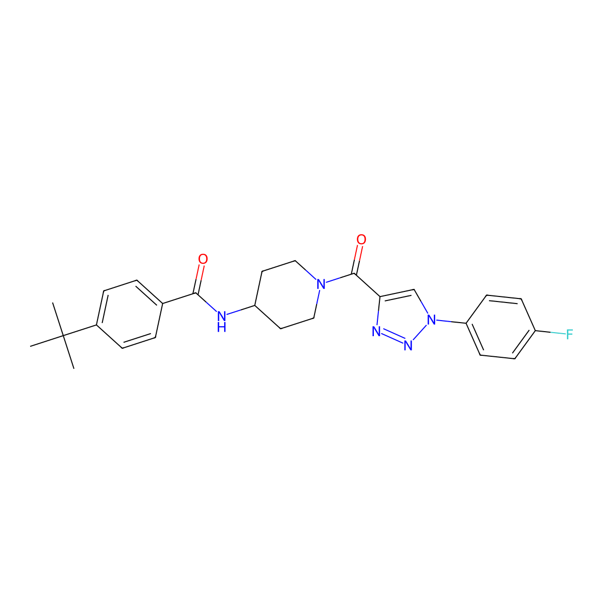 4-(tert-butyl)-N-(1-(1-(4-fluorophenyl)-1H-1,2,3-triazole-4-carbonyl)piperidin-4-yl)benzamide molecular structure, CAS 1251607-89-2