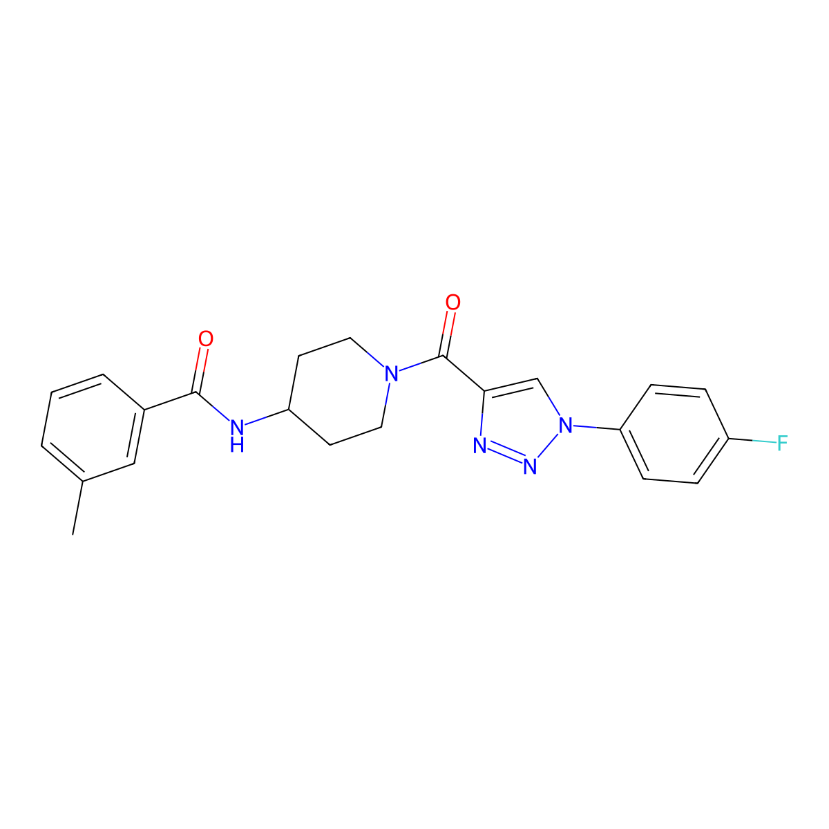 N-(1-(1-(4-fluorophenyl)-1H-1,2,3-triazole-4-carbonyl)piperidin-4-yl)-3-methylbenzamide molecular structure, CAS 1251607-98-3