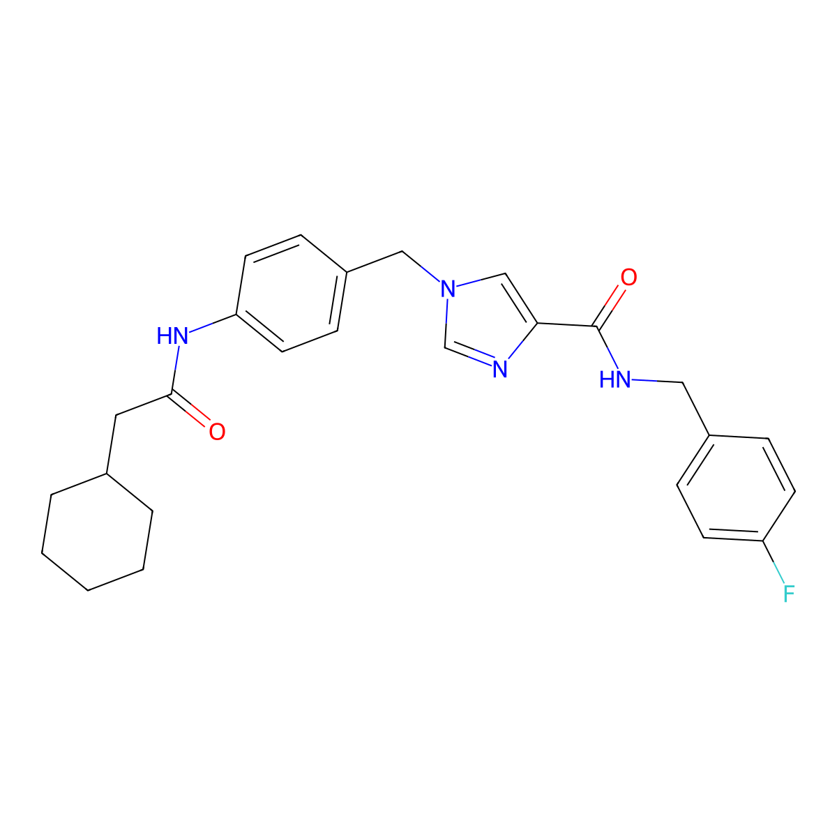 1-(4-(2-cyclohexylacetamido)benzyl)-N-(4-fluorobenzyl)-1H-imidazole-4-carboxamide molecular structure, CAS 1251608-09-9