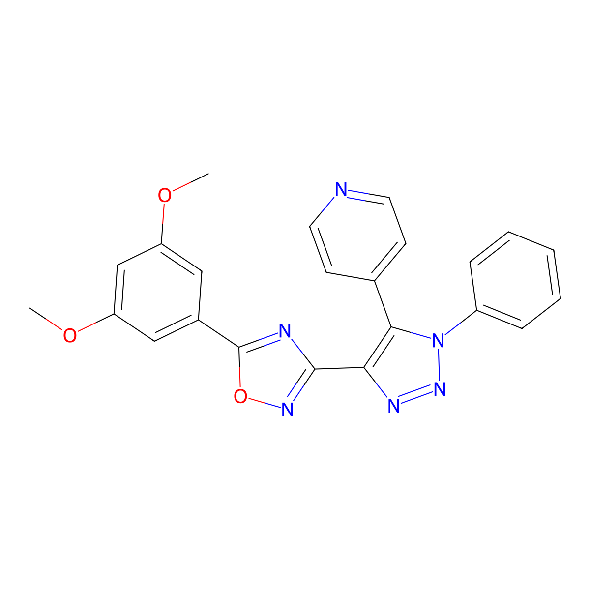4-{4-[5-(3,5-dimethoxyphenyl)-1,2,4-oxadiazol-3-yl]-1-phenyl-1H-1,2,3-triazol-5-yl}pyridine molecular structure, CAS 1251608-10-2