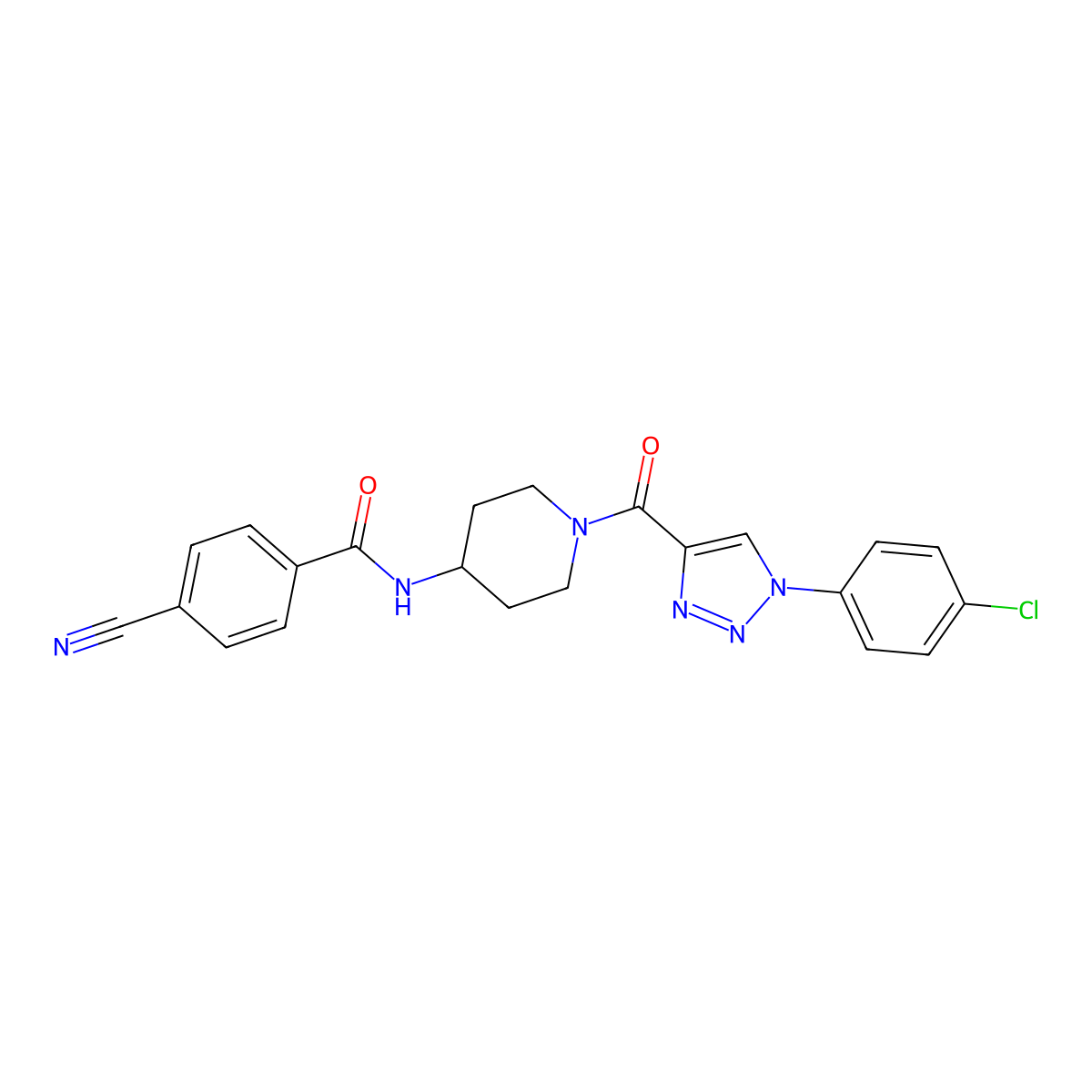N-(1-(1-(4-chlorophenyl)-1H-1,2,3-triazole-4-carbonyl)piperidin-4-yl)-4-cyanobenzamide molecular structure, CAS 1251608-14-6