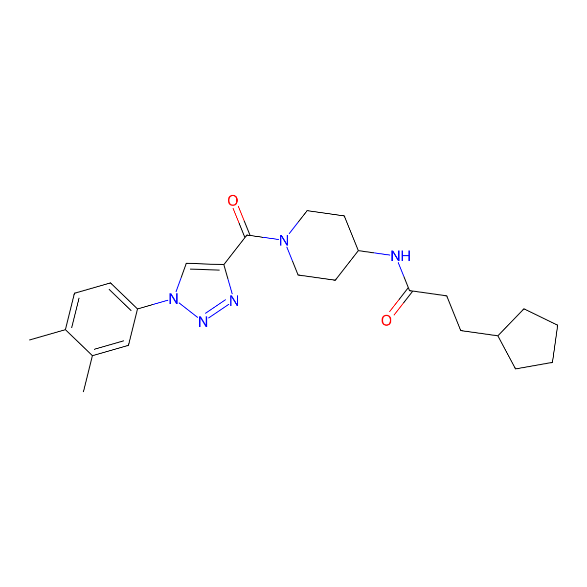 3-cyclopentyl-N-{1-[1-(3,4-dimethylphenyl)-1H-1,2,3-triazole-4-carbonyl]piperidin-4-yl}propanamide molecular structure, CAS 1251608-17-9