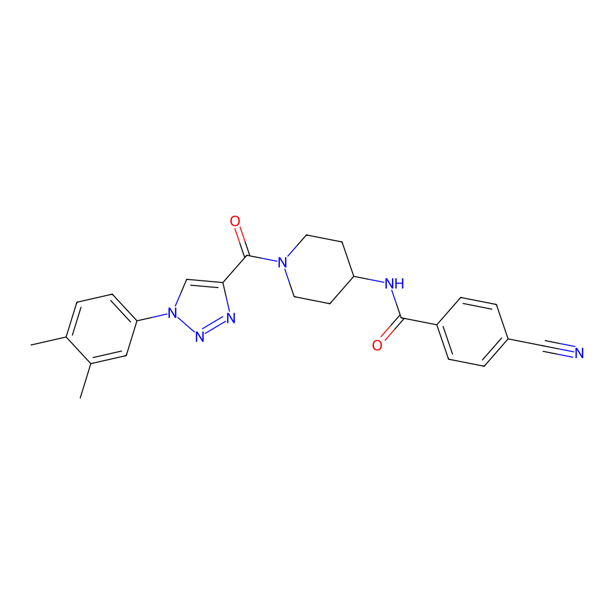 4-cyano-N-(1-(1-(3,4-dimethylphenyl)-1H-1,2,3-triazole-4-carbonyl)piperidin-4-yl)benzamide molecular structure, CAS 1251608-24-8