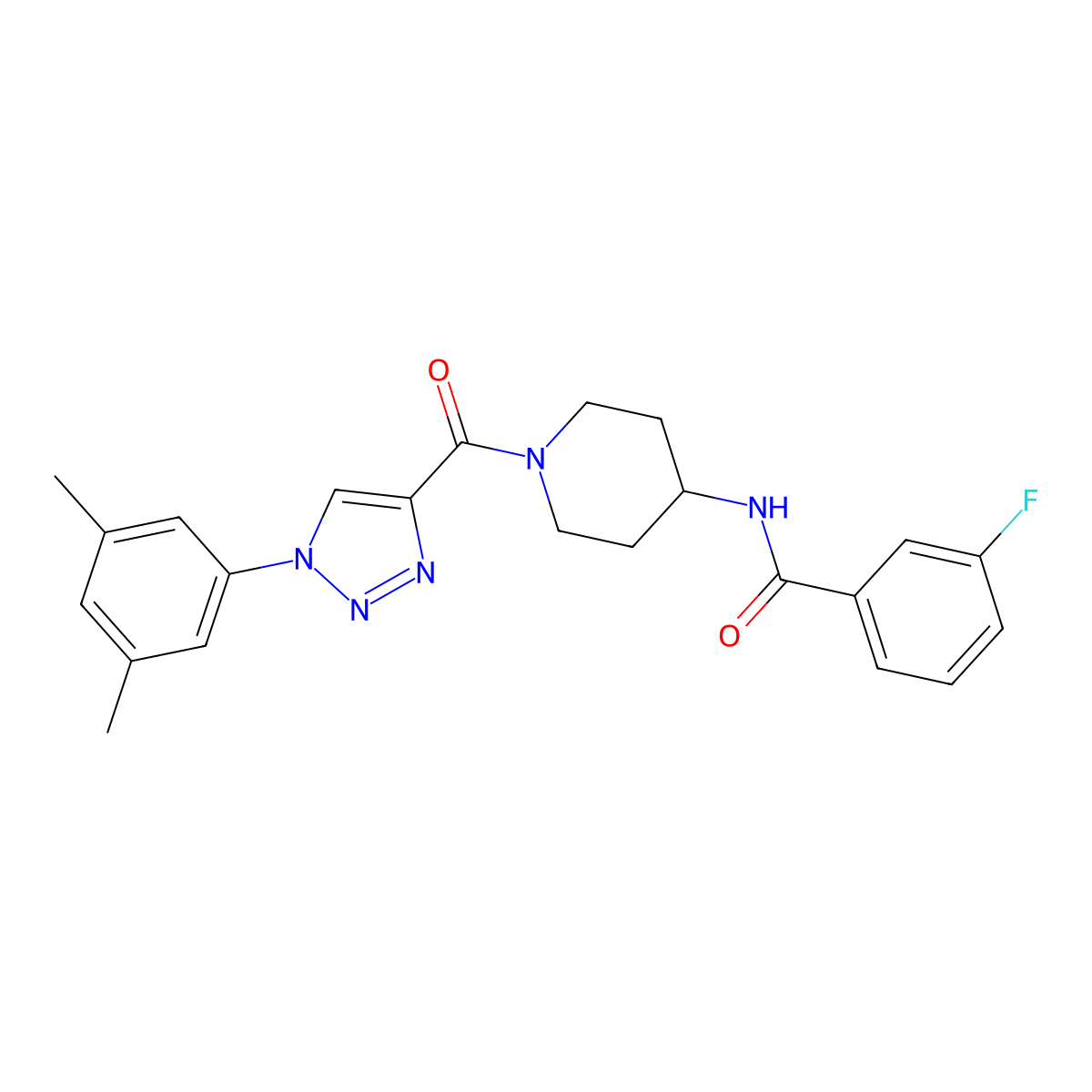 N-(1-(1-(3,5-dimethylphenyl)-1H-1,2,3-triazole-4-carbonyl)piperidin-4-yl)-3-fluorobenzamide molecular structure, CAS 1251608-29-3