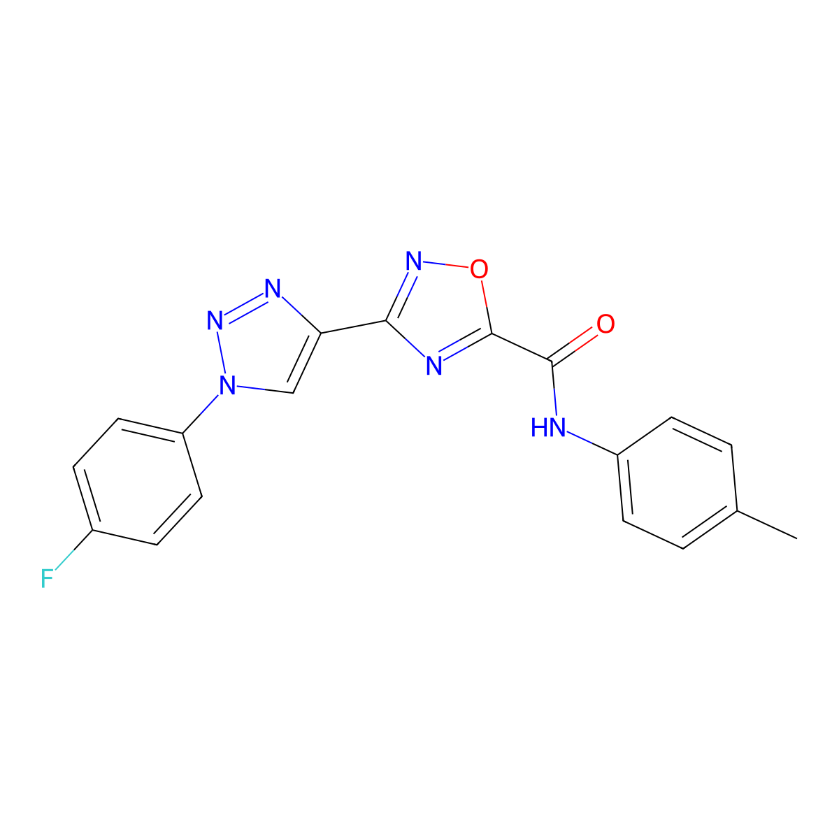 3-[1-(4-fluorophenyl)-1H-1,2,3-triazol-4-yl]-N~5~-(4-methylphenyl)-1,2,4-oxadiazole-5-carboxamide molecular structure, CAS 1251608-32-8