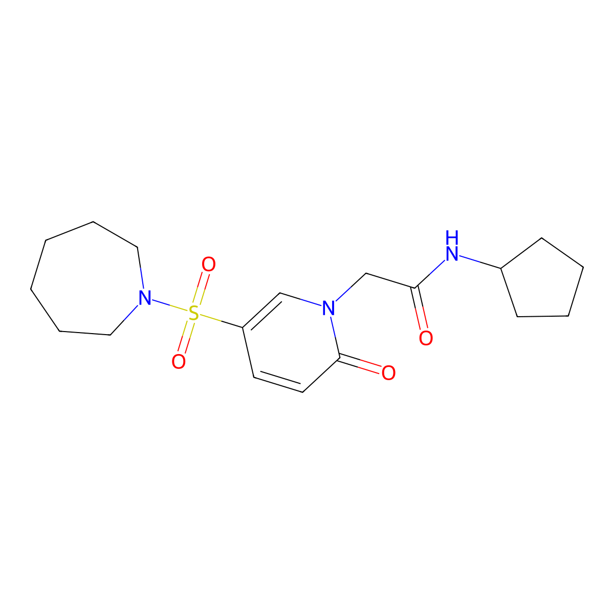 2-(5-(azepan-1-ylsulfonyl)-2-oxopyridin-1(2H)-yl)-N-cyclopentylacetamide molecular structure, CAS 1251608-34-0