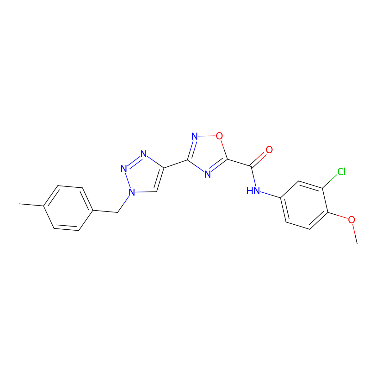 N-(3-chloro-4-methoxyphenyl)-3-{1-[(4-methylphenyl)methyl]-1H-1,2,3-triazol-4-yl}-1,2,4-oxadiazole-5-carboxamide molecular structure, CAS 1251608-37-3