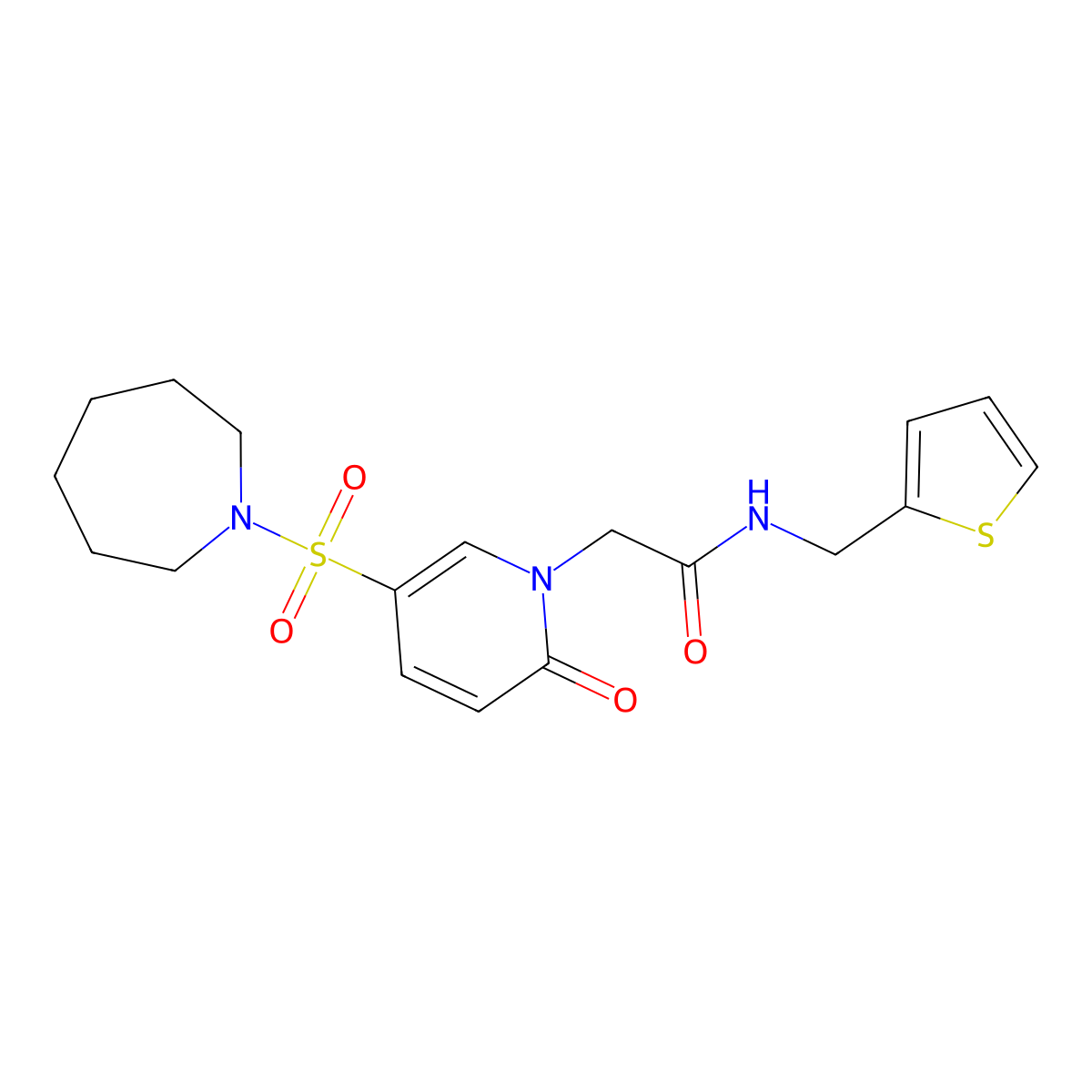 2-[5-(azepane-1-sulfonyl)-2-oxo-1,2-dihydropyridin-1-yl]-N-[(thiophen-2-yl)methyl]acetamide molecular structure, CAS 1251608-38-4