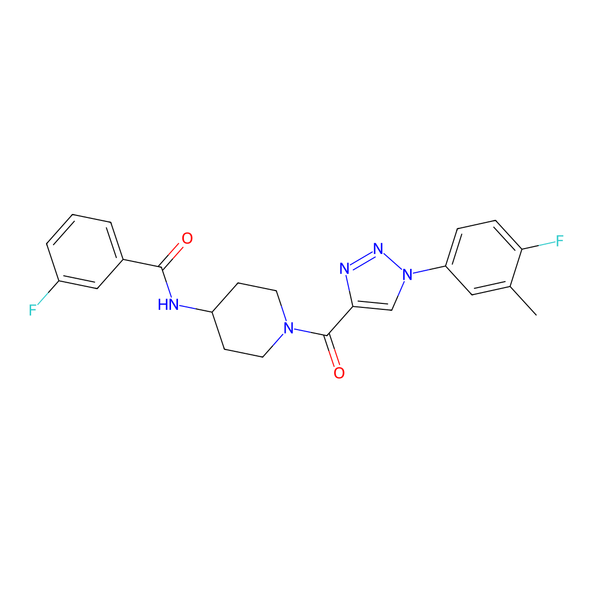 3-fluoro-N-(1-(1-(4-fluoro-3-methylphenyl)-1H-1,2,3-triazole-4-carbonyl)piperidin-4-yl)benzamide molecular structure, CAS 1251608-39-5