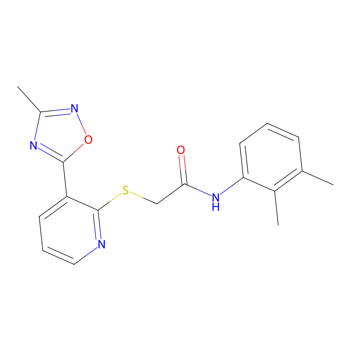 N-(2,3-dimethylphenyl)-2-((3-(3-methyl-1,2,4-oxadiazol-5-yl)pyridin-2-yl)thio)acetamide molecular structure, CAS 1251608-58-8