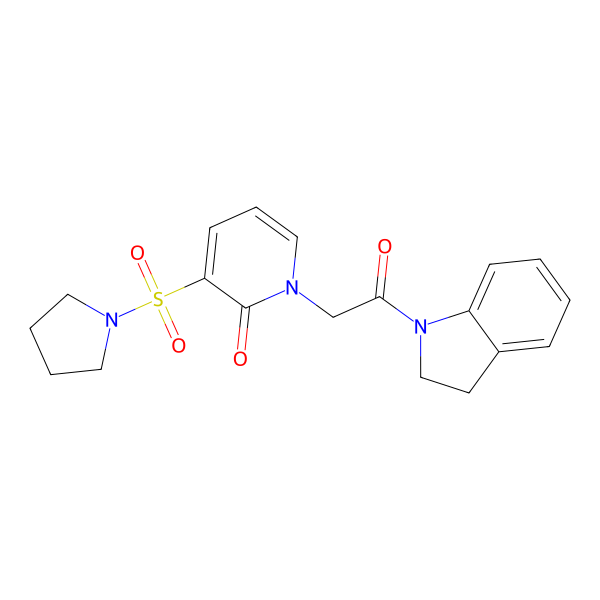 1-(2-(indolin-1-yl)-2-oxoethyl)-3-(pyrrolidin-1-ylsulfonyl)pyridin-2(1H)-one molecular structure, CAS 1251608-61-3