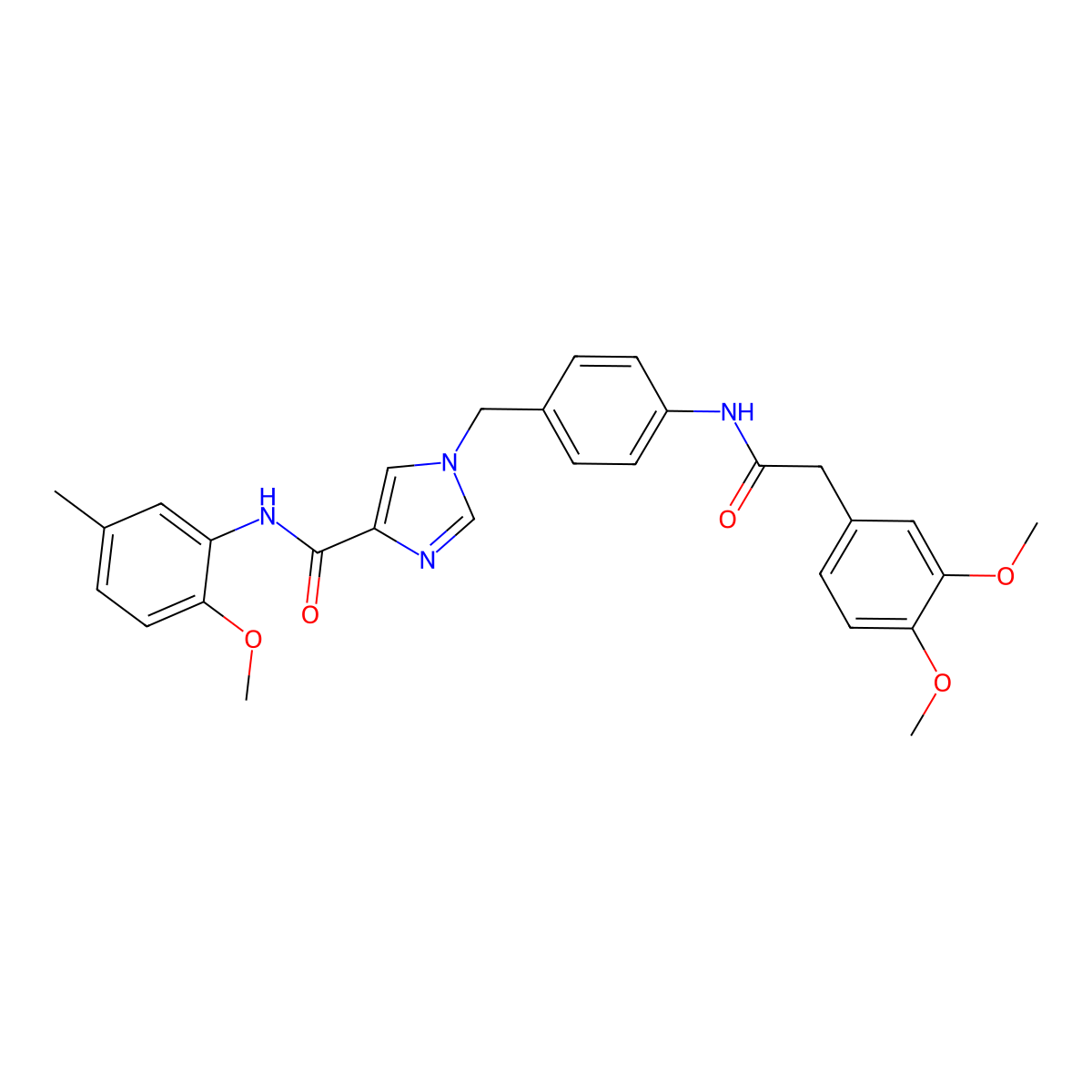 1-(4-(2-(3,4-dimethoxyphenyl)acetamido)benzyl)-N-(2-methoxy-5-methylphenyl)-1H-imidazole-4-carboxamide molecular structure, CAS 1251608-62-4