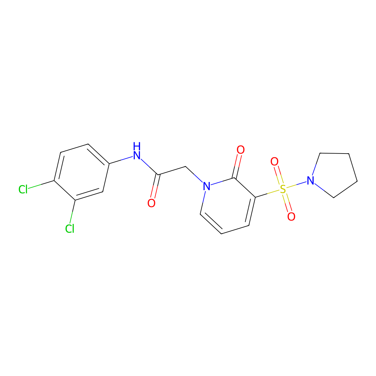 N-(3,4-dichlorophenyl)-2-[2-oxo-3-(pyrrolidin-1-ylsulfonyl)pyridin-1(2H)-yl]acetamide molecular structure, CAS 1251608-65-7