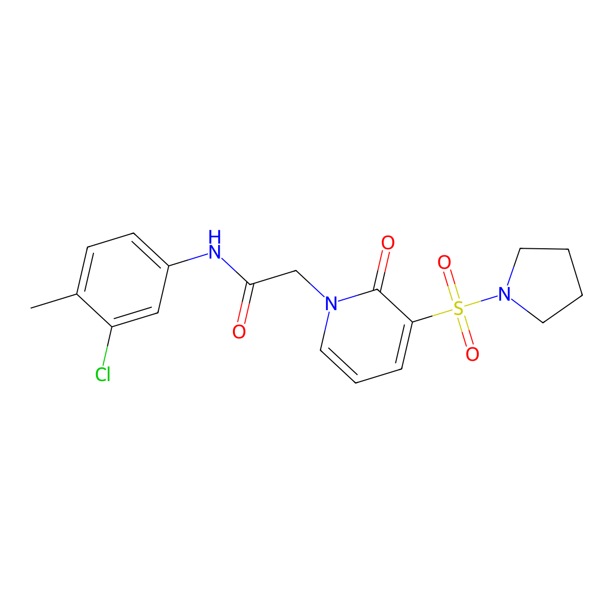 N-(3-chloro-4-methylphenyl)-2-[2-oxo-3-(pyrrolidin-1-ylsulfonyl)pyridin-1(2H)-yl]acetamide molecular structure, CAS 1251608-71-5
