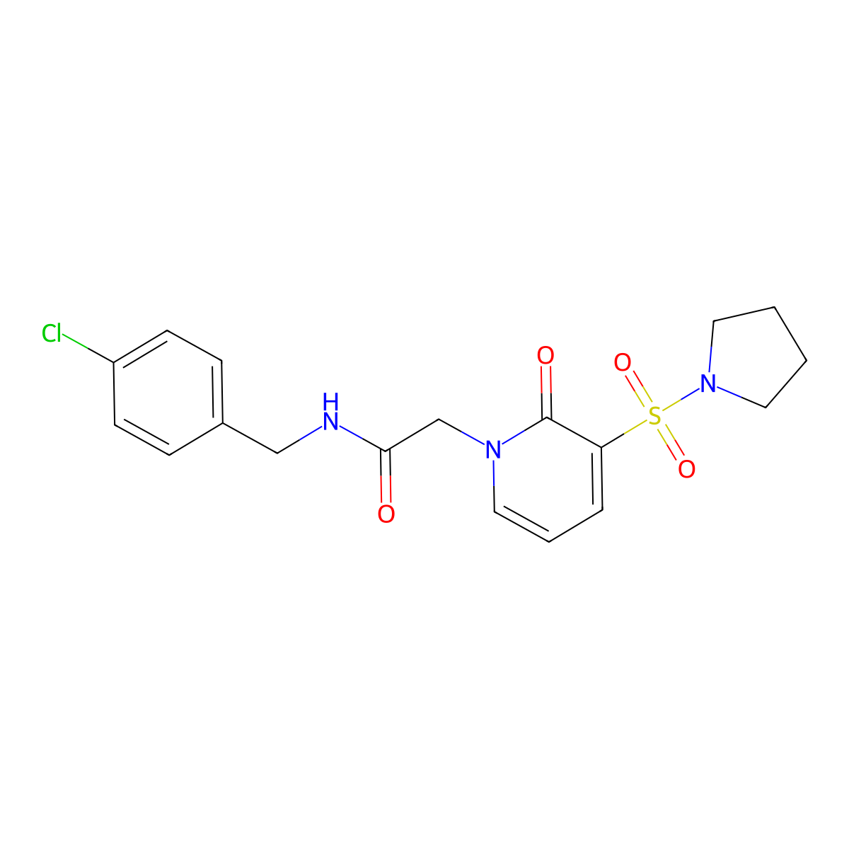 N-(4-chlorobenzyl)-2-[2-oxo-3-(pyrrolidin-1-ylsulfonyl)pyridin-1(2H)-yl]acetamide molecular structure, CAS 1251608-82-8
