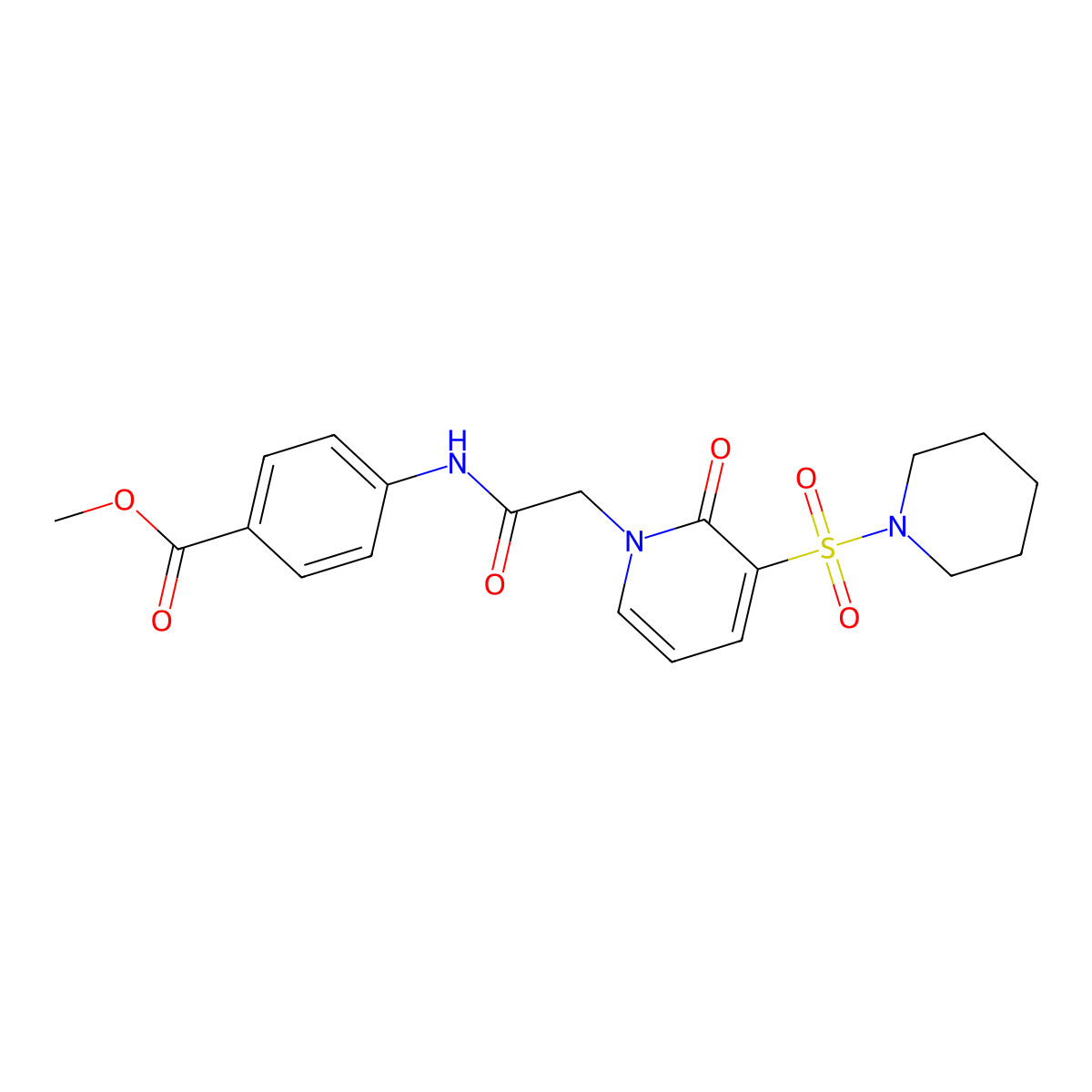 methyl 4-(2-(2-oxo-3-(piperidin-1-ylsulfonyl)pyridin-1(2H)-yl)acetamido)benzoate molecular structure, CAS 1251608-85-1