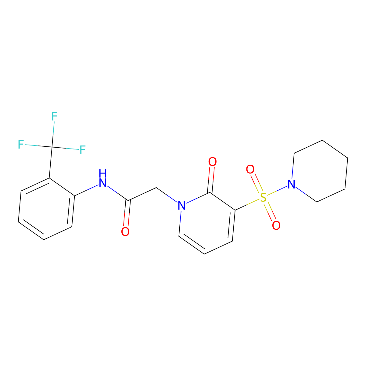 2-(2-oxo-3-(piperidin-1-ylsulfonyl)pyridin-1(2H)-yl)-N-(2-(trifluoromethyl)phenyl)acetamide molecular structure, CAS 1251608-86-2