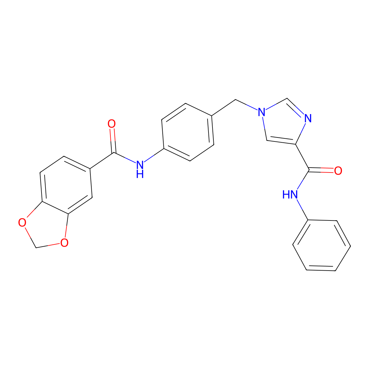1-(4-(benzo[d][1,3]dioxole-5-carboxamido)benzyl)-N-phenyl-1H-imidazole-4-carboxamide molecular structure, CAS 1251608-92-0