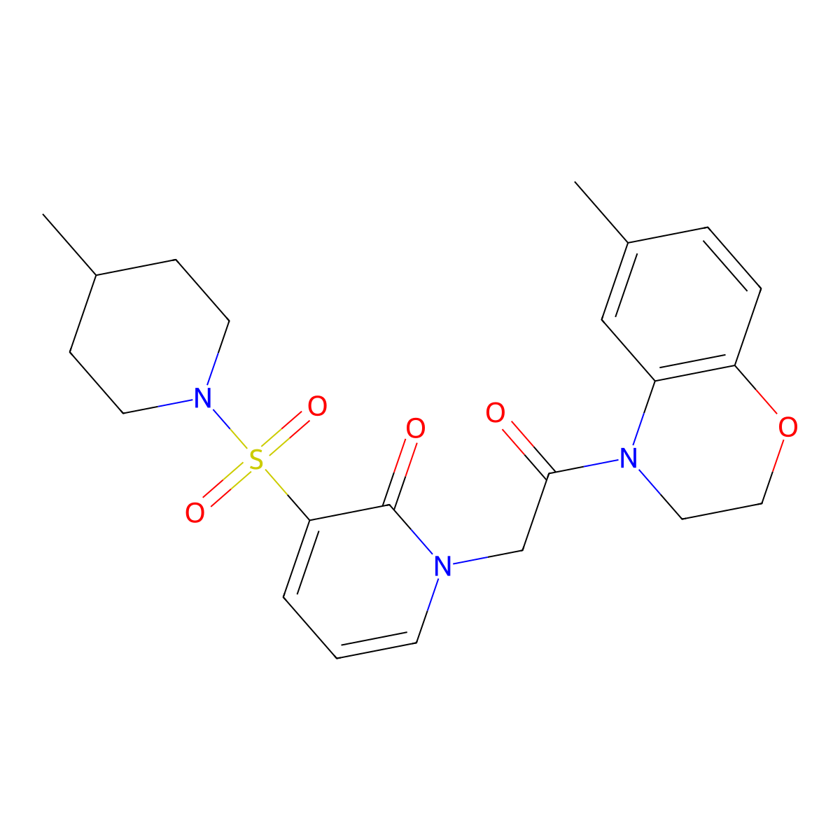 1-(2-(6-methyl-2H-benzo[b][1,4]oxazin-4(3H)-yl)-2-oxoethyl)-3-((4-methylpiperidin-1-yl)sulfonyl)pyridin-2(1H)-one molecular structure, CAS 1251609-06-9