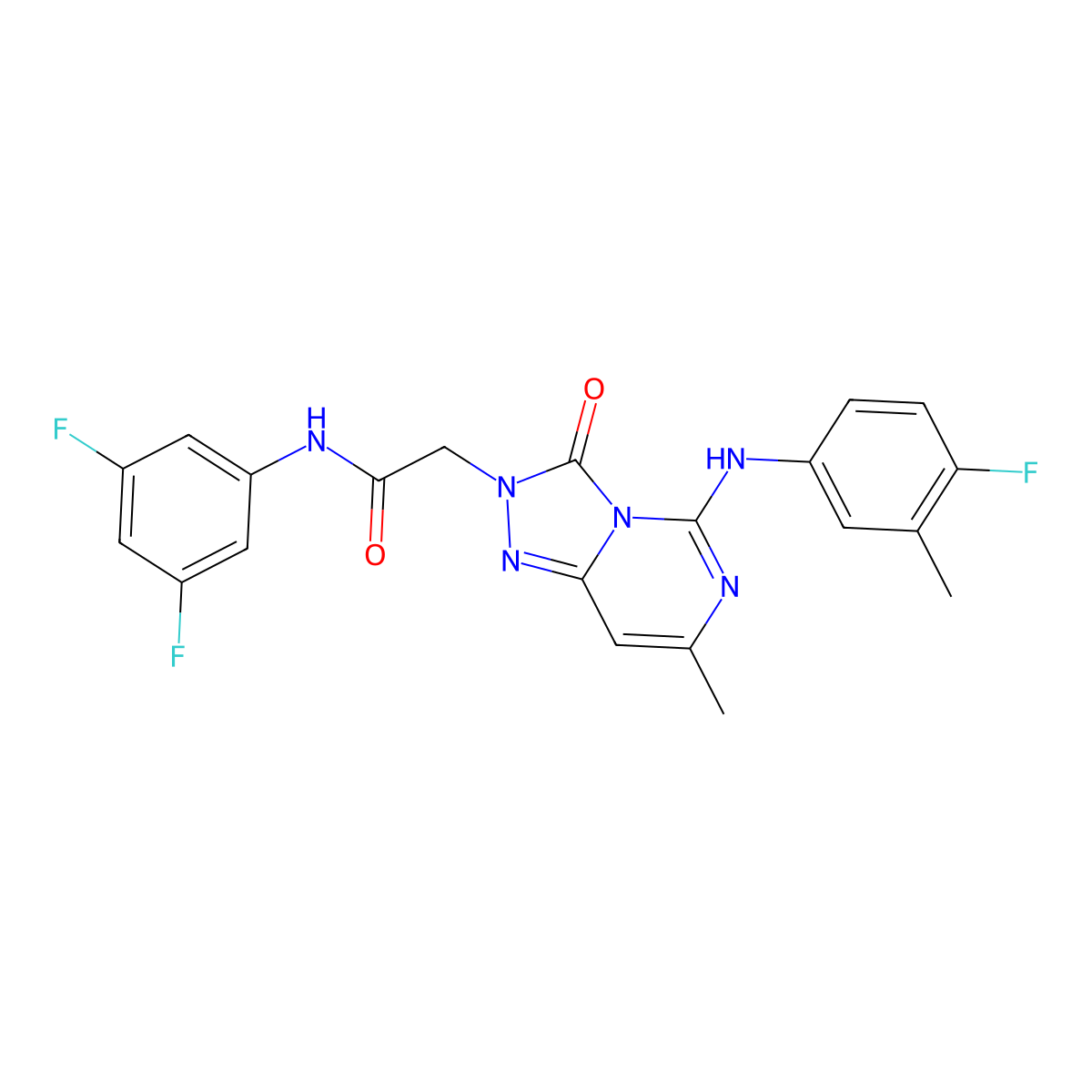 N-(3,5-difluorophenyl)-2-{5-[(4-fluoro-3-methylphenyl)amino]-7-methyl-3-oxo-2H,3H-[1,2,4]triazolo[4,3-c]pyrimidin-2-yl}acetamide molecular structure, CAS 1251609-07-0