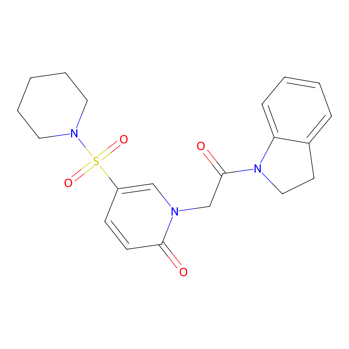 1-(2-(indolin-1-yl)-2-oxoethyl)-5-(piperidin-1-ylsulfonyl)pyridin-2(1H)-one molecular structure, CAS 1251609-11-6