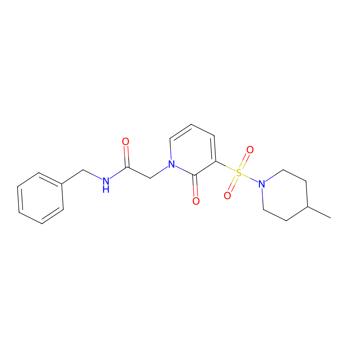 N-benzyl-2-(3-((4-methylpiperidin-1-yl)sulfonyl)-2-oxopyridin-1(2H)-yl)acetamide molecular structure, CAS 1251609-14-9