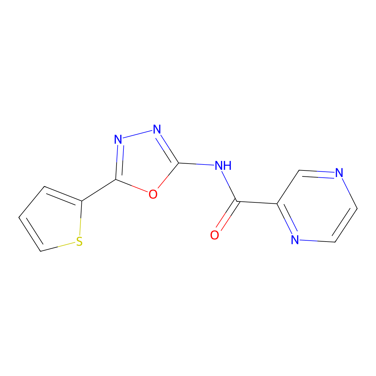 N-(5-(thiophen-2-yl)-1,3,4-oxadiazol-2-yl)pyrazine-2-carboxamide molecular structure, CAS 1251609-23-0
