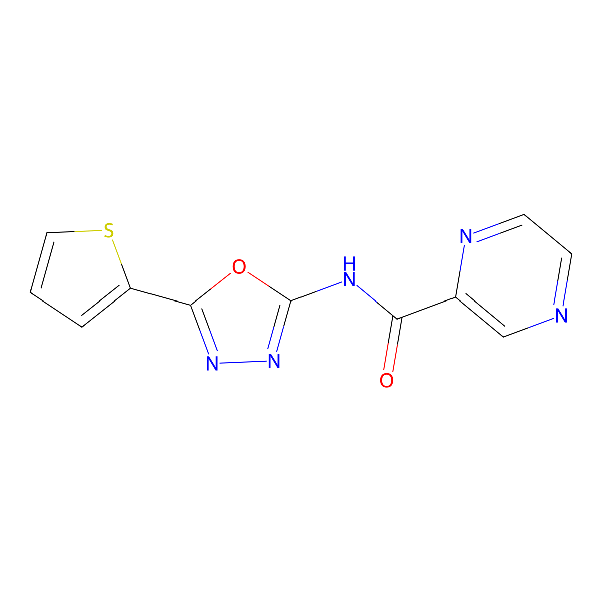 N-(5-(thiophen-2-yl)-1,3,4-oxadiazol-2-yl)pyrazine-2-carboxamide molecular structure, CAS 1251609-23-0