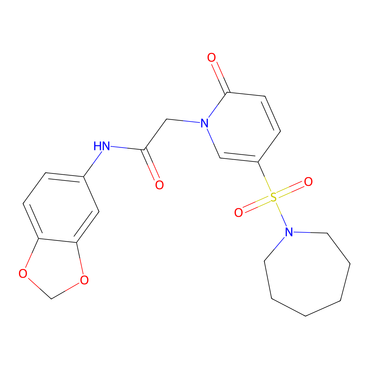 2-[5-(azepane-1-sulfonyl)-2-oxo-1,2-dihydropyridin-1-yl]-N-(2H-1,3-benzodioxol-5-yl)acetamide molecular structure, CAS 1251609-34-3