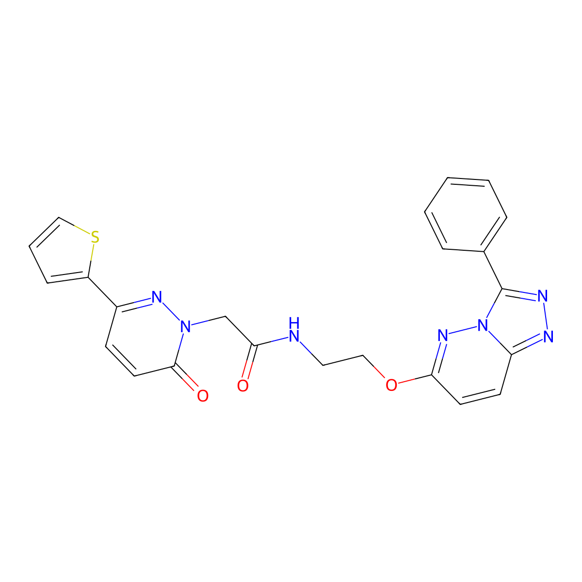 2-(6-oxo-3-(thiophen-2-yl)pyridazin-1(6H)-yl)-N-(2-((3-phenyl-[1,2,4]triazolo[4,3-b]pyridazin-6-yl)oxy)ethyl)acetamide molecular structure, CAS 1251609-36-5
